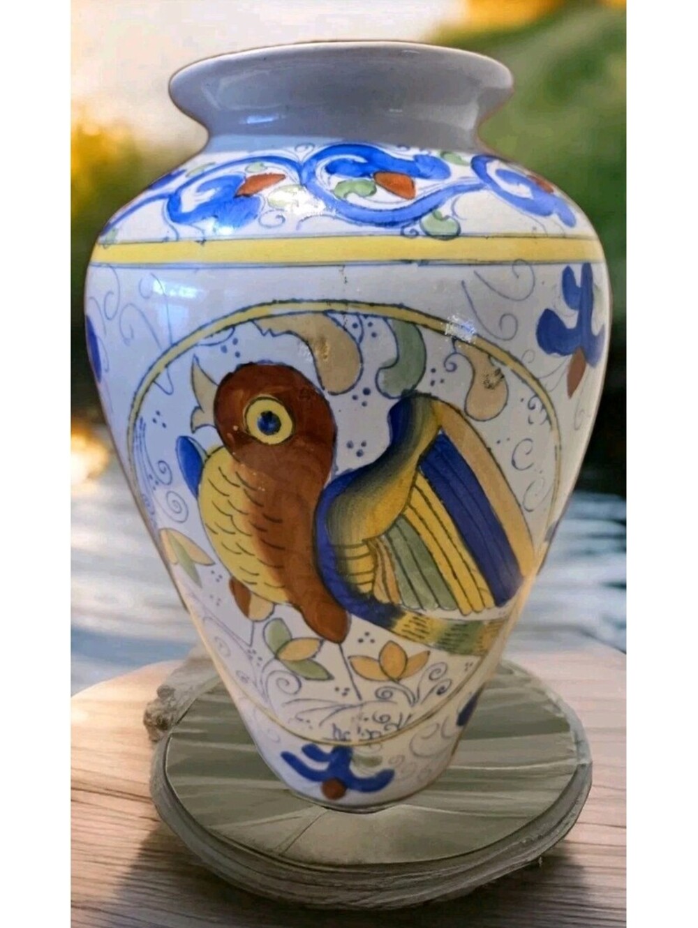Chinese Vase WBI Bird of Paradise Motif Hand-Painted 11" Tall Vase